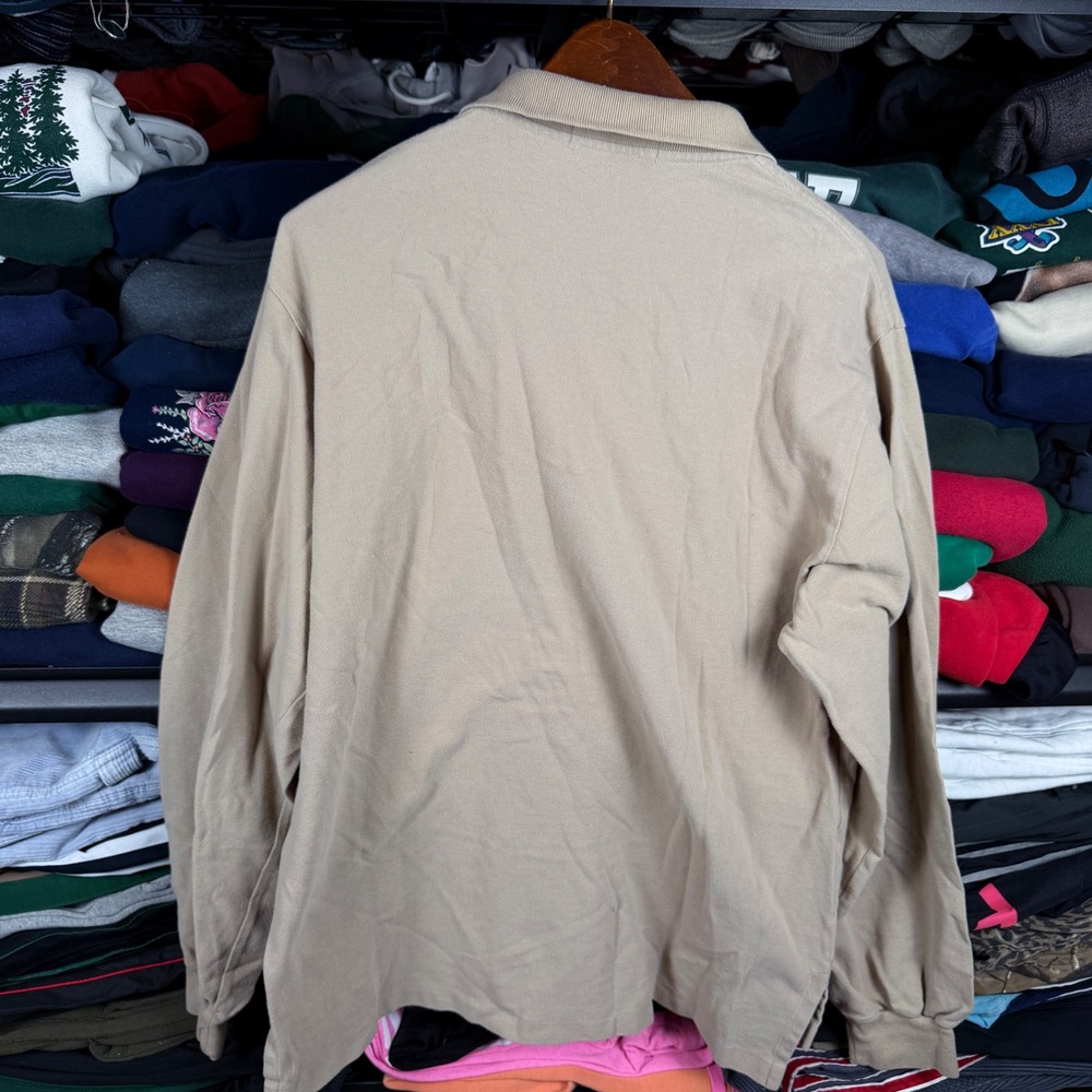 Polo Ralph Lauren Rugby Mens Large Tan Long Sleeve Polo Shirt Beige 90s Vintage - Picture 3 of 5